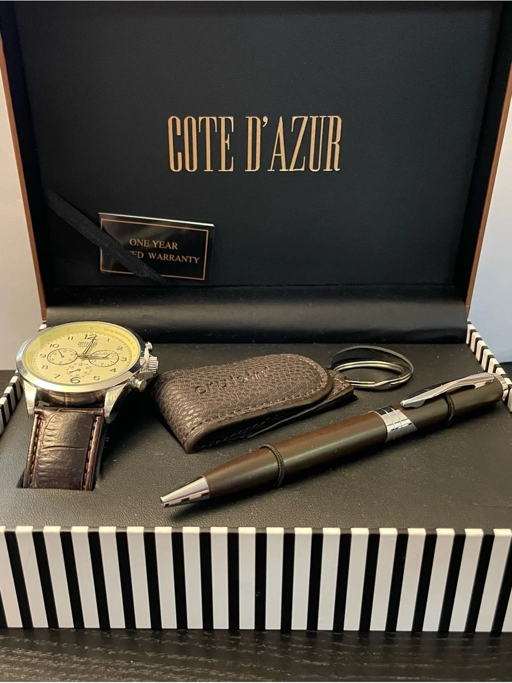 Cote d'Azur Men's Brown Leather Watch Gift Set